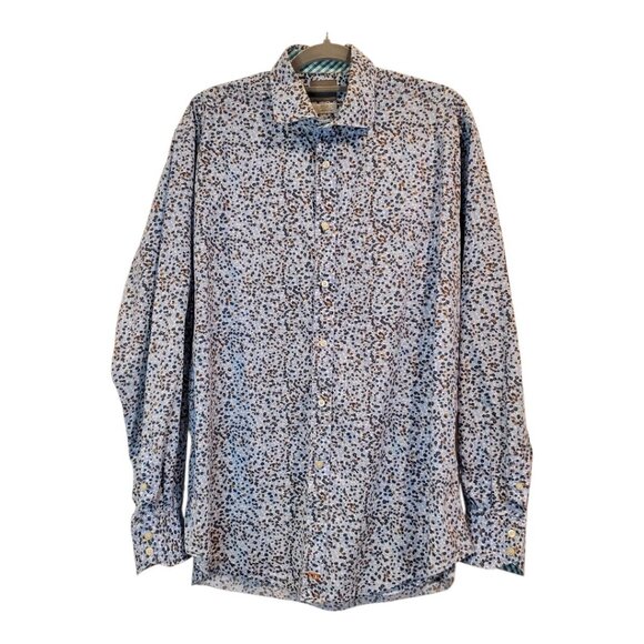 THOMAS DEAN SZ XL Men's Button-down Blue Dot Pattern 100%Cotton Shirt w/Contrast - Picture 2 of 12